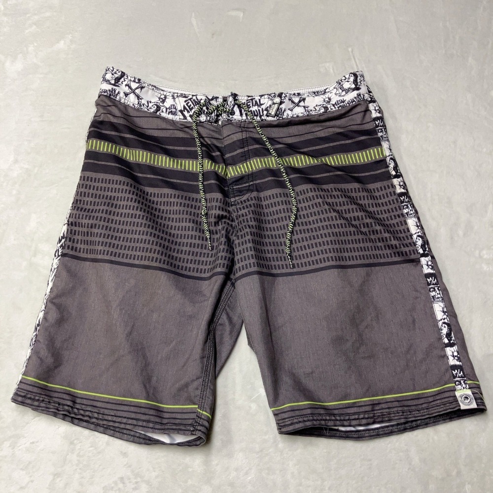 Metal Mulisha Board Shorts Skulls Graphic Striped Swim Trunks Mens 34